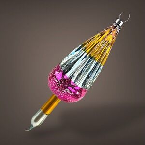 Czechoslovakia Glass Ornament Mercury Umbrella "Bomb Pop" Hand Blown Vintage